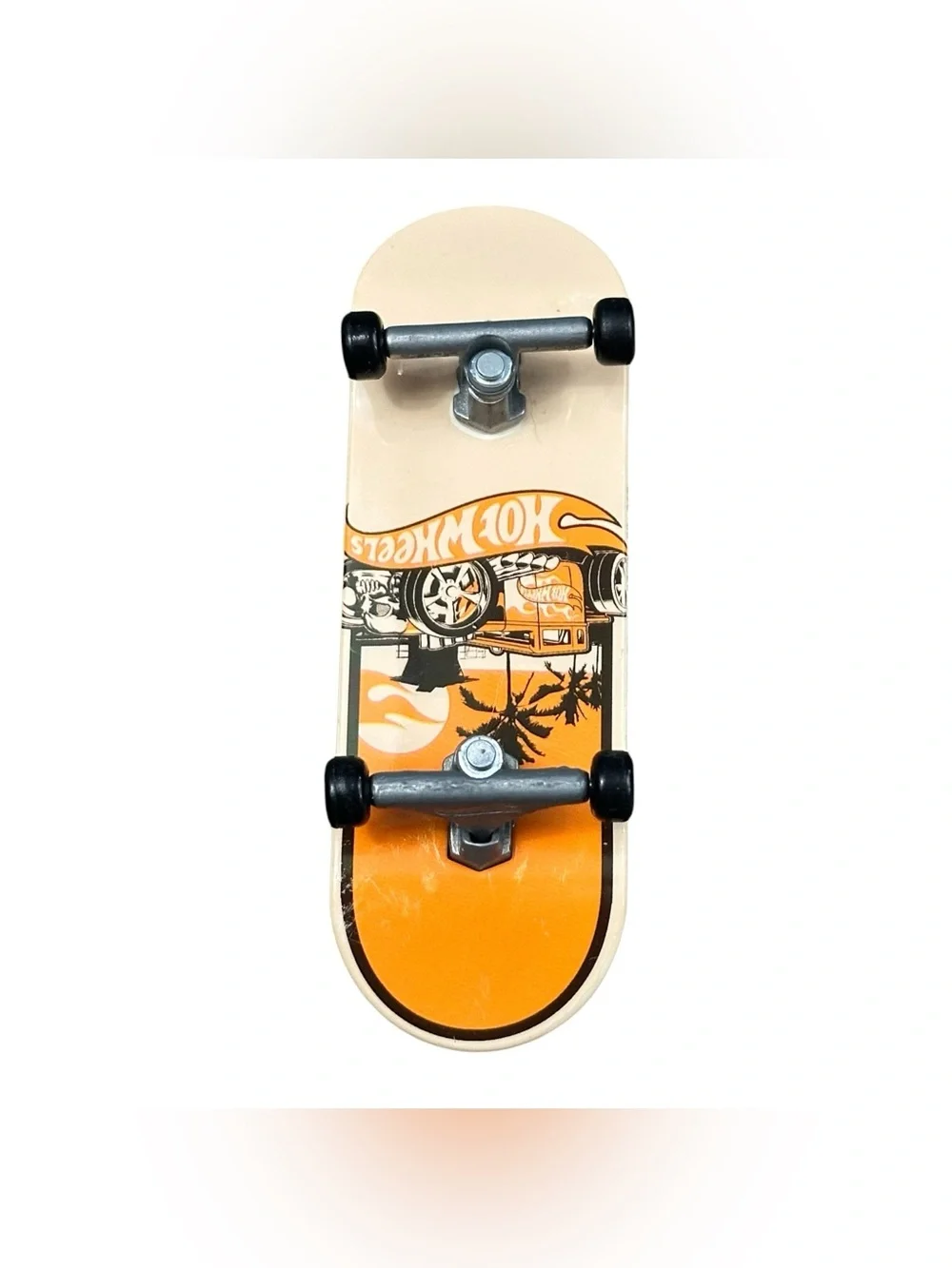 Hot Wheels Fingerboard Mini Skateboard Orange Hot Rod Skull Palm Trees Tech Deck